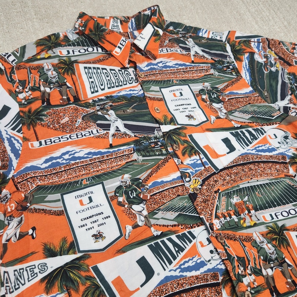 Vintage Miami Hurricanes Reyn Spooner Shirt Men XL Hawaiian Rayon NCAA Football